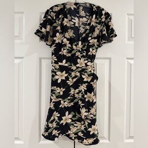 Casual Black Floral Wrap Summer Dress V-Neck